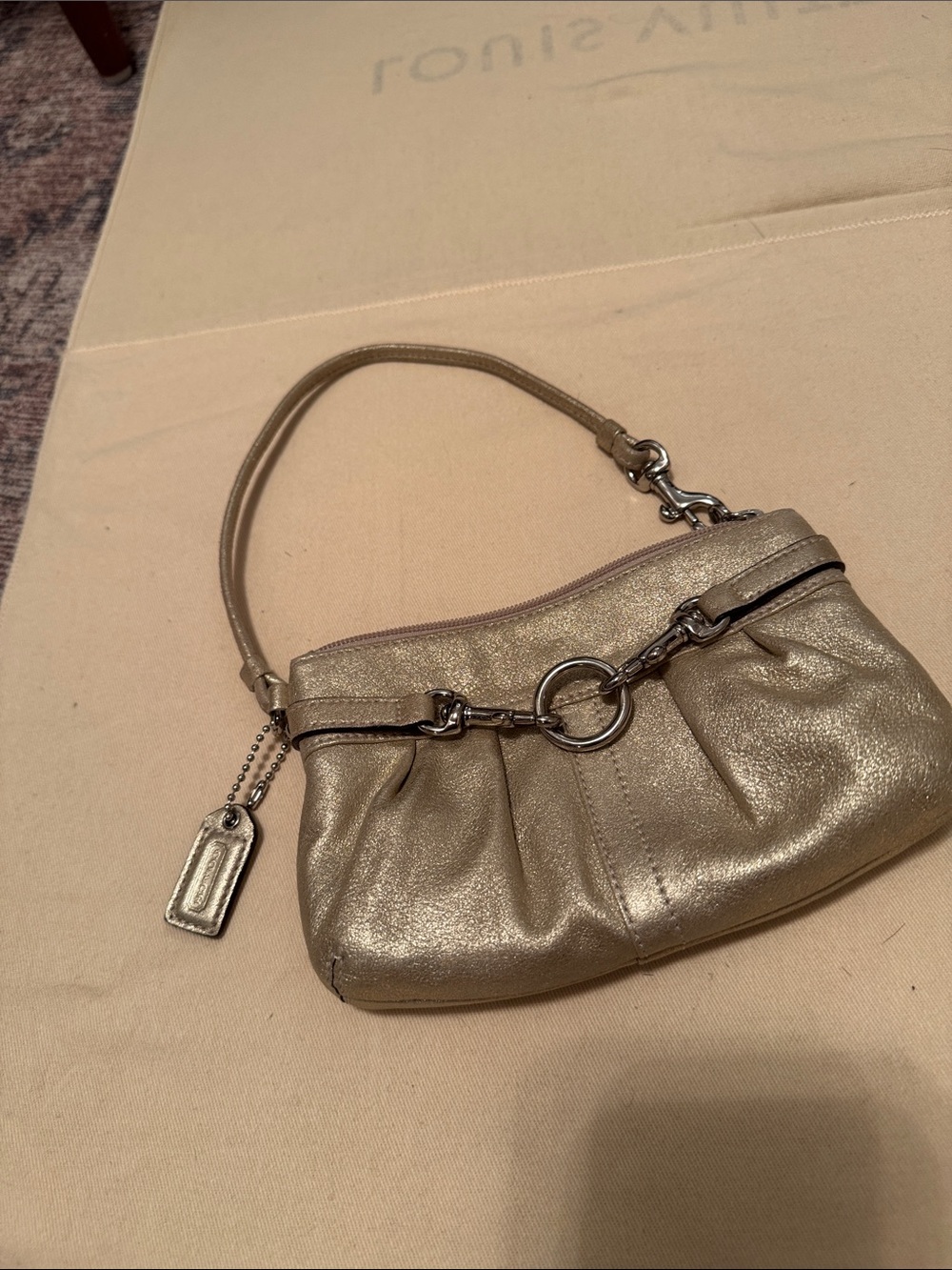 Coach Metallic Gold Leather Shoulder Bag with Ring Detail